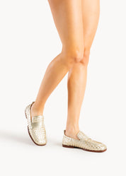 TARYN - MOCASSINO IN PELLE INTRECCIATA CHAMPAGNE GOLD