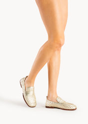 TARYN - MOCASSINO IN PELLE INTRECCIATA CHAMPAGNE GOLD