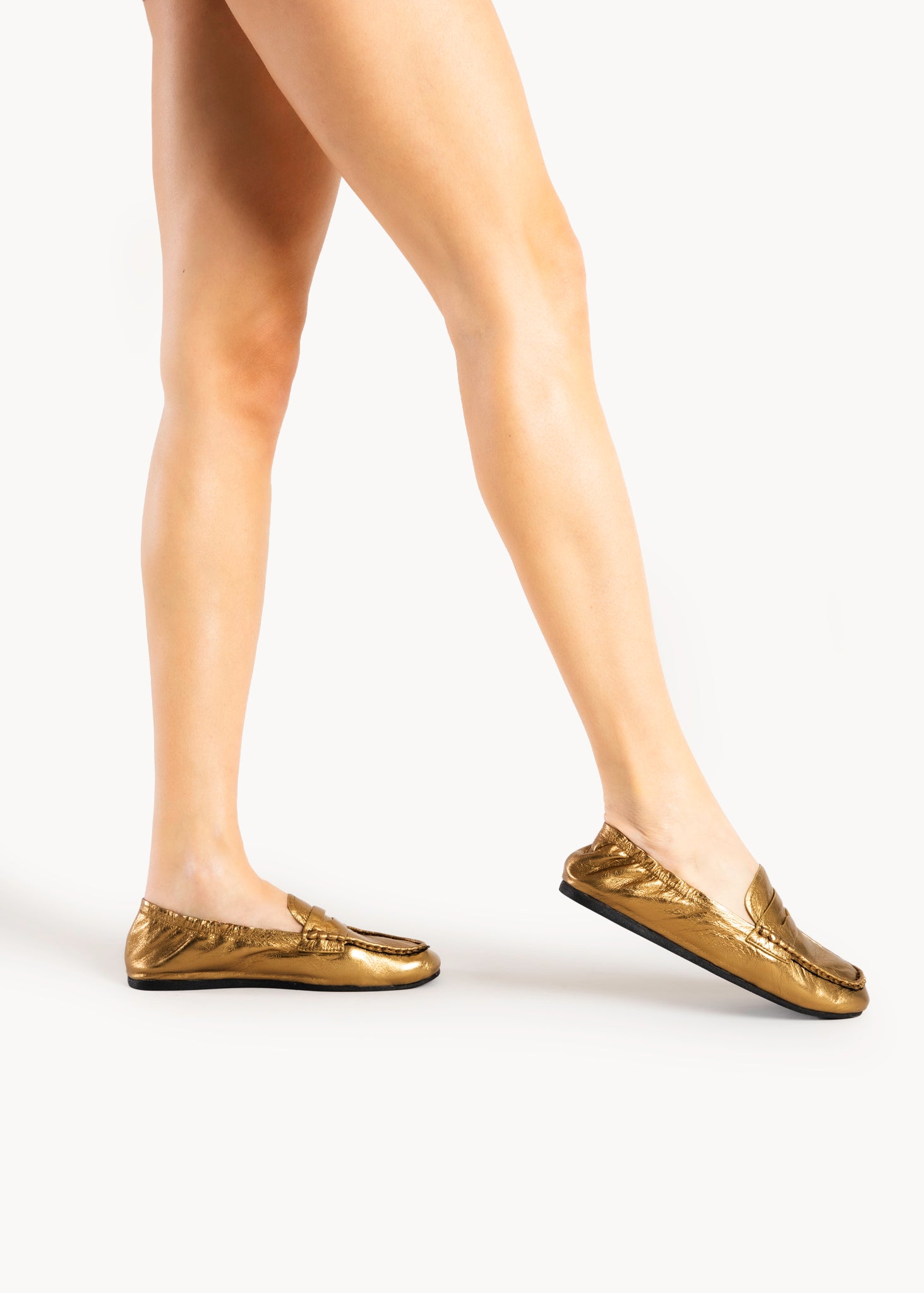 TEAGAN - PURE BRONZE RUCHED LEATHER LOAFER