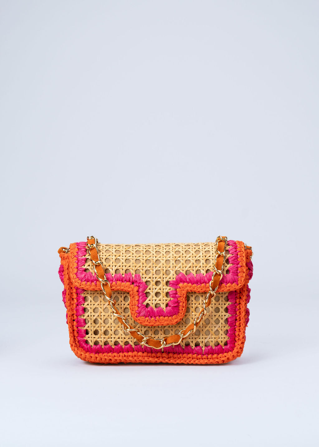 RAISSA - ORANGE AND PINK RAFFIA BAG