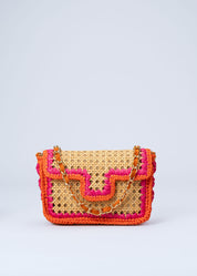 RAISSA - ORANGE AND PINK RAFFIA BAG