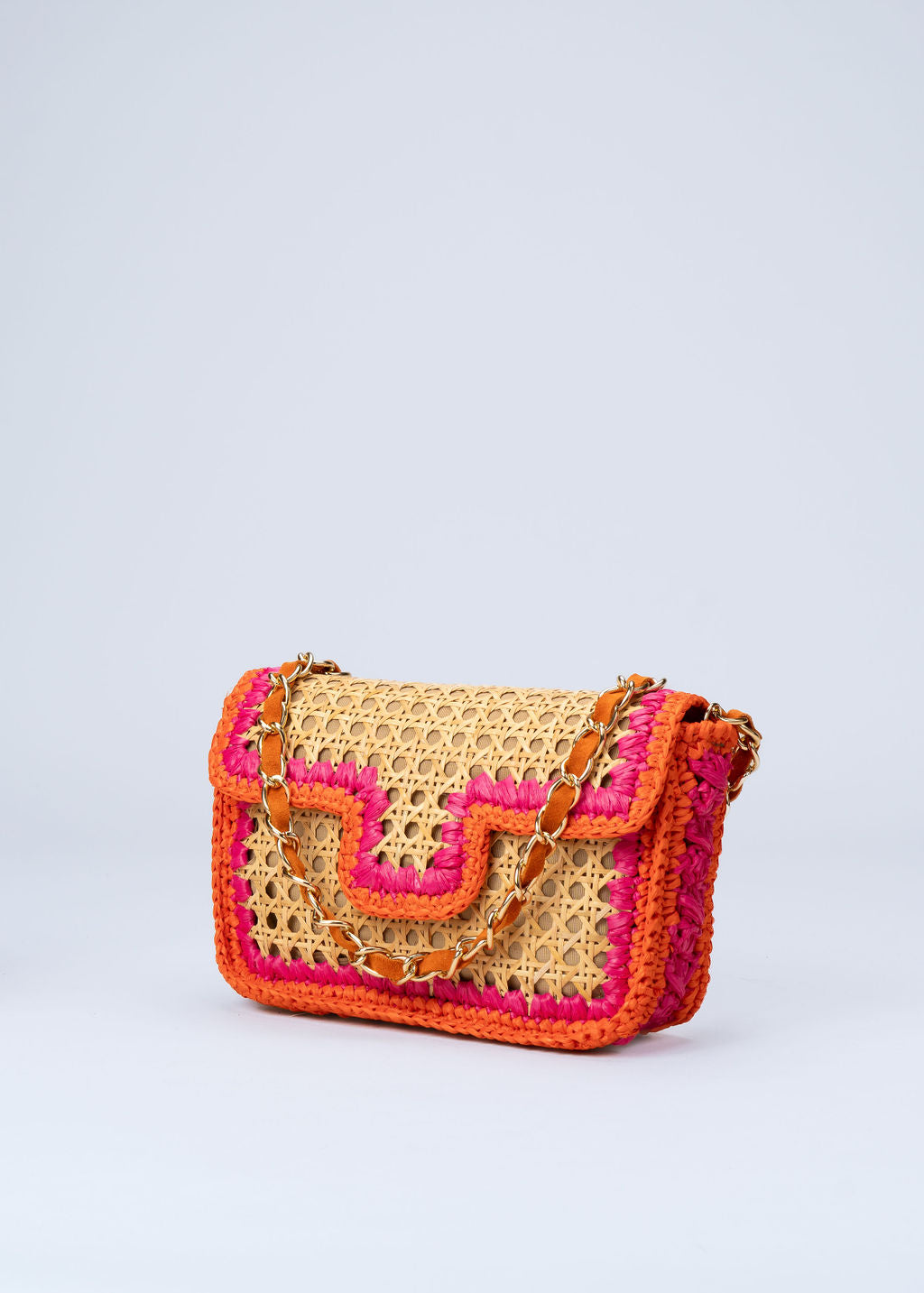 RAISSA - ORANGE AND PINK RAFFIA BAG