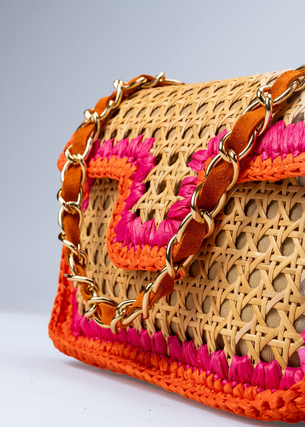 RAISSA - ORANGE AND PINK RAFFIA BAG