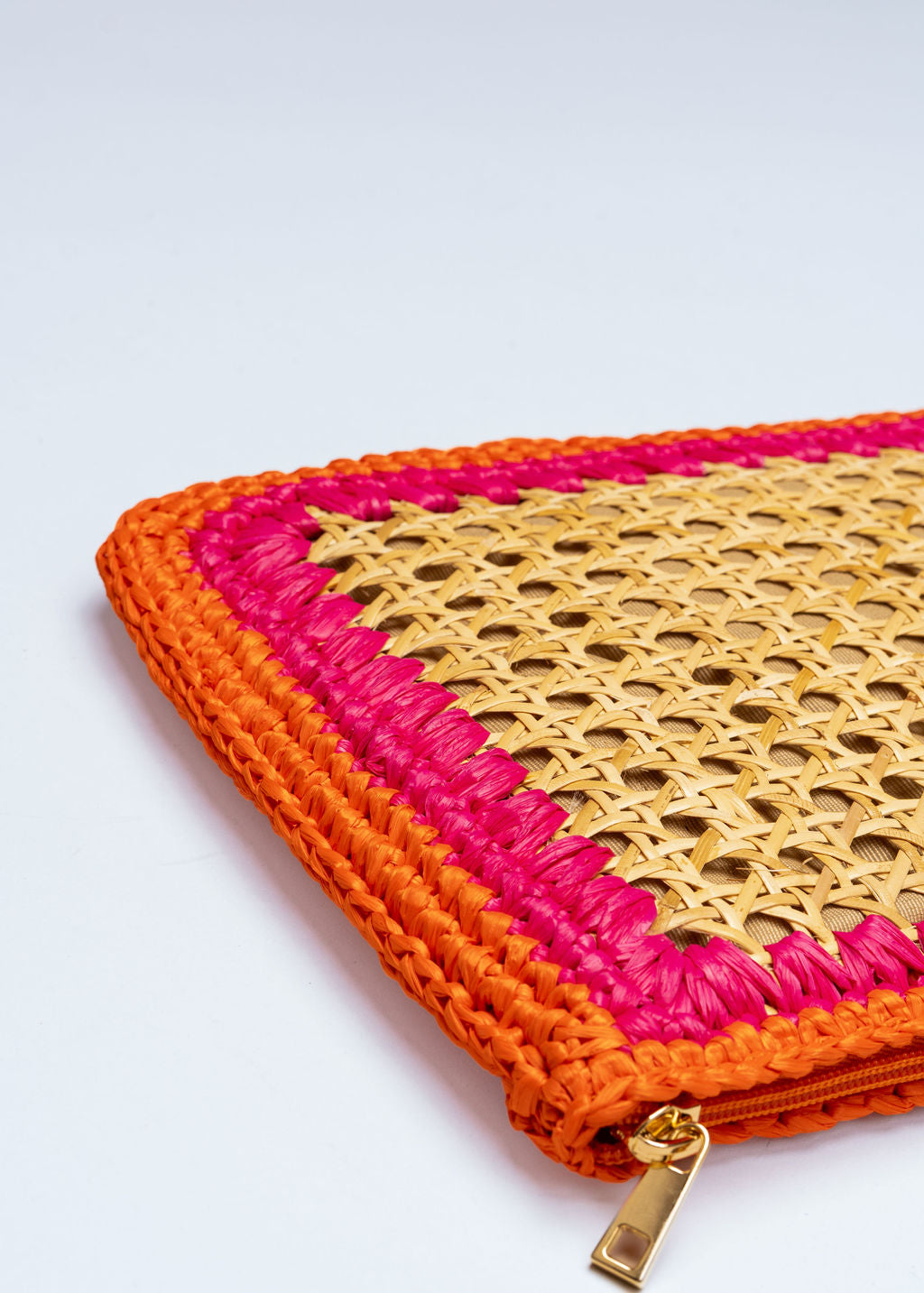RABAB - ORANGE AND PINK RAFFIA CLUTCH