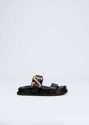 ROWAN - BLACK LEATHER SLIDE SANDALS