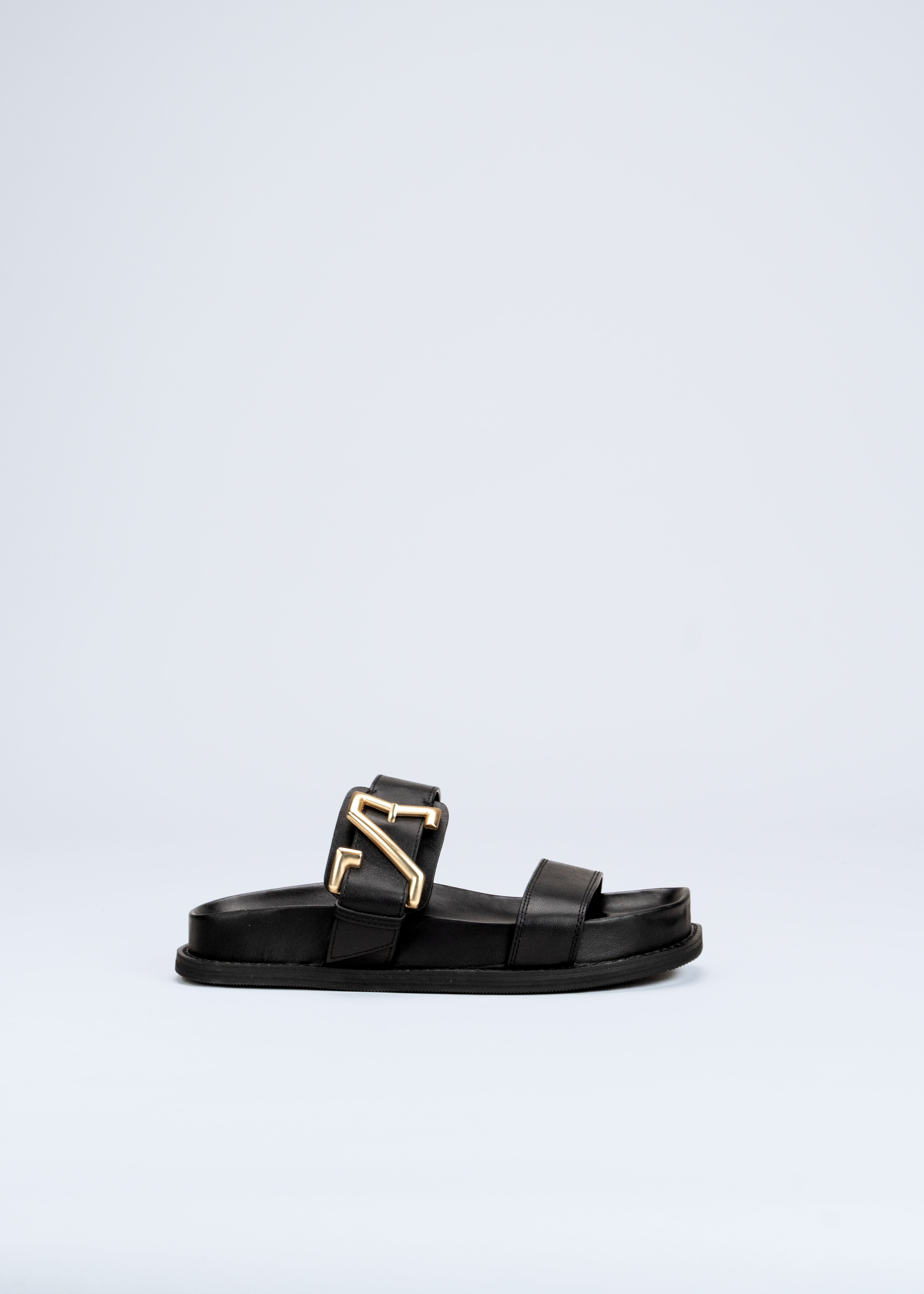 ROWAN - BLACK LEATHER SLIDE SANDALS