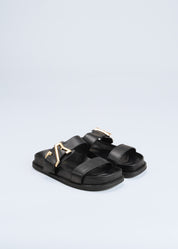 ROWAN - BLACK LEATHER SLIDE SANDALS