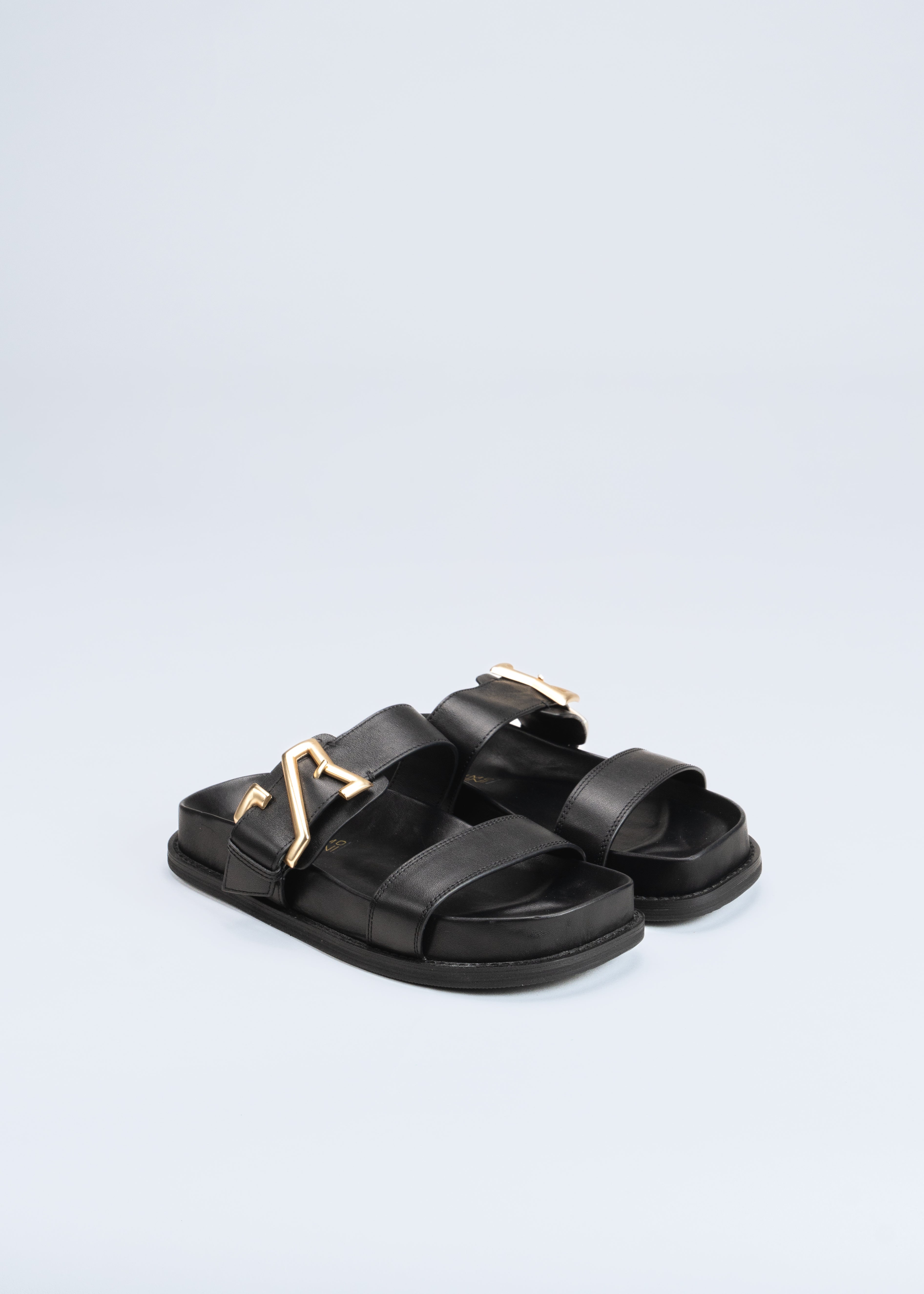 ROWAN - BLACK LEATHER SLIDE SANDALS