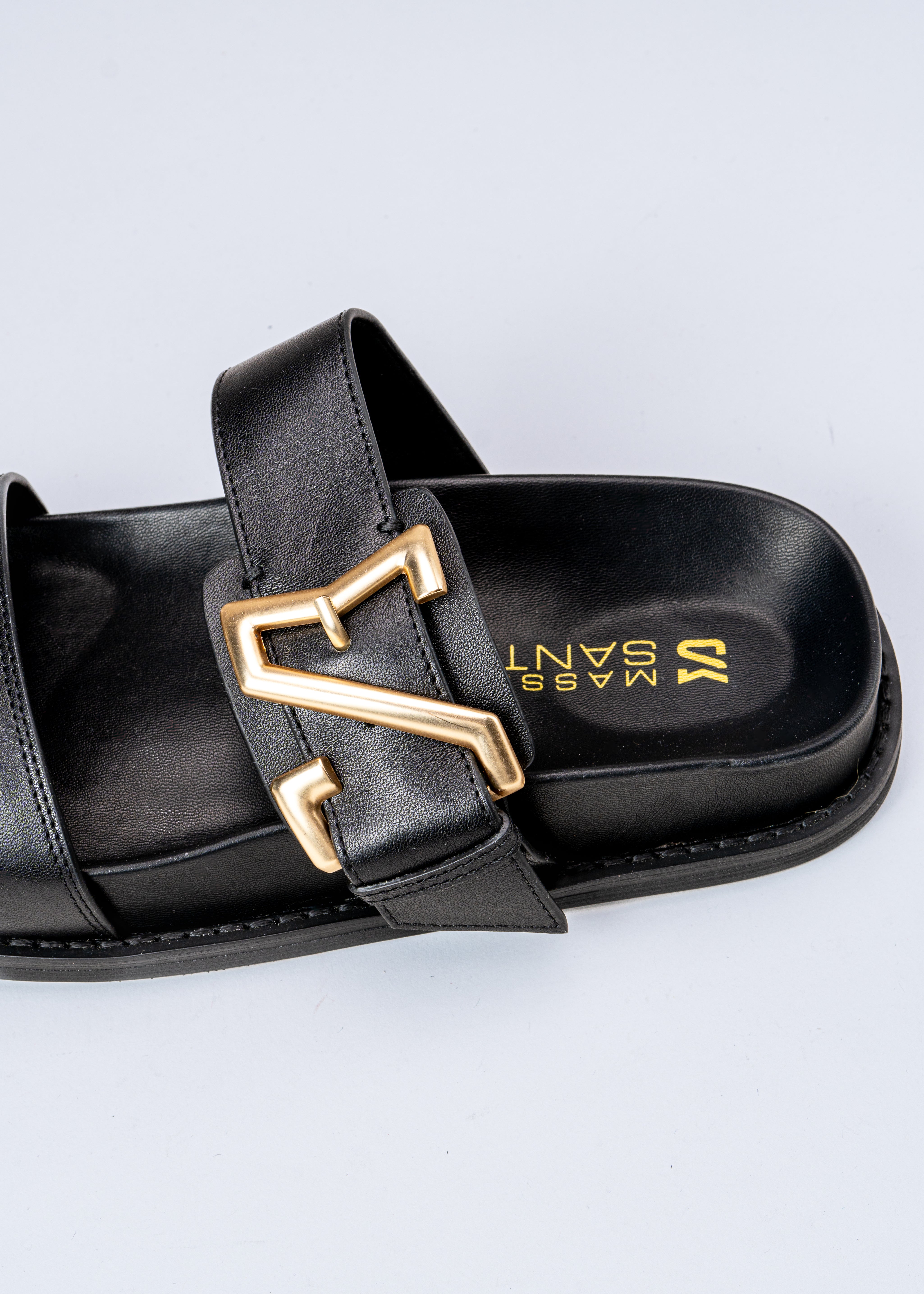 ROWAN - BLACK LEATHER SLIDE SANDALS
