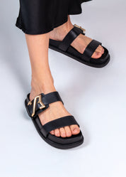 ROWAN - BLACK LEATHER SLIDE SANDALS
