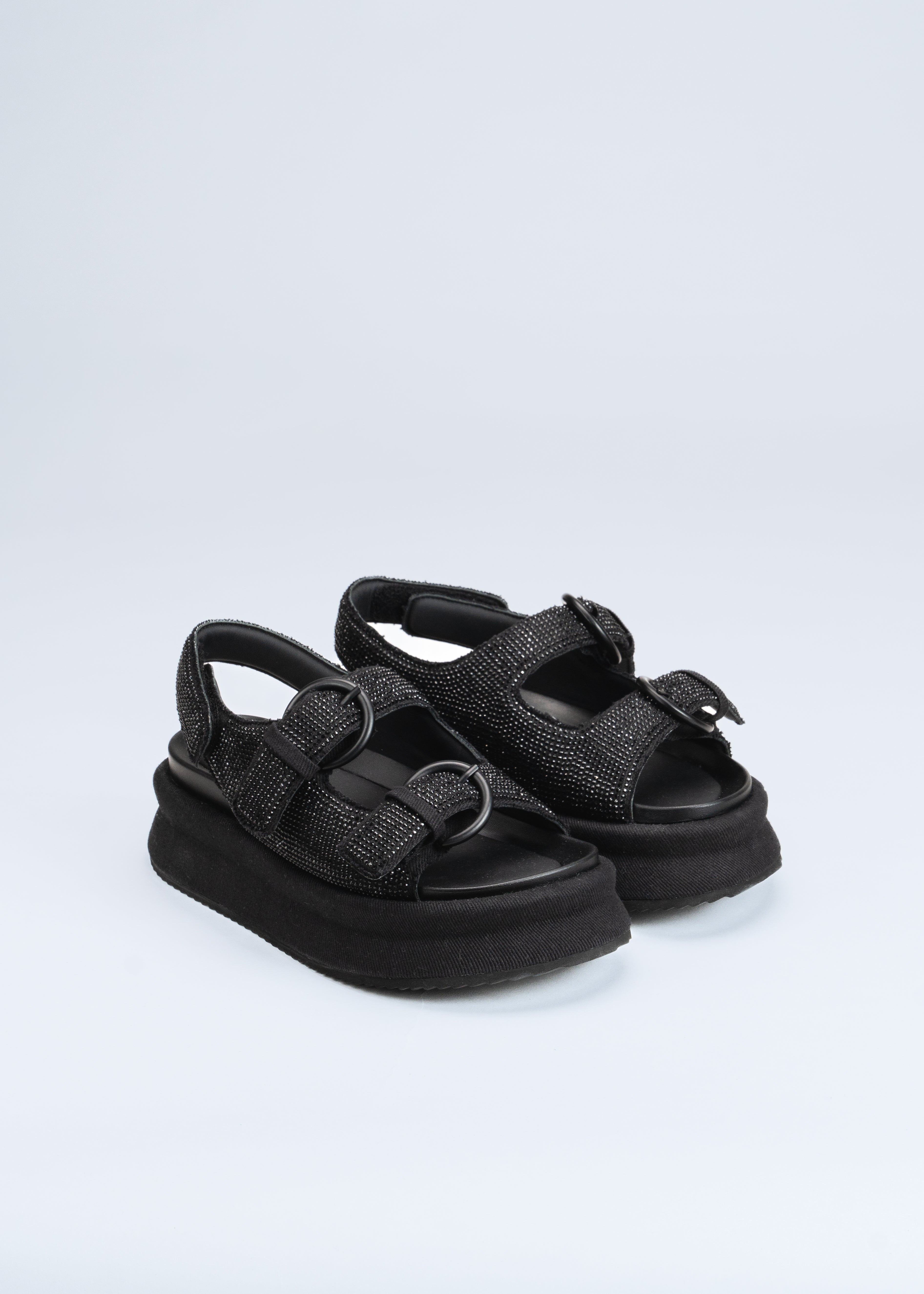 RUGA - BLACK CRYSTAL PLATFORM SANDALS