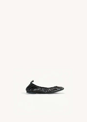 SVEVA  - BLACK LEATHER RUCHED FLATS